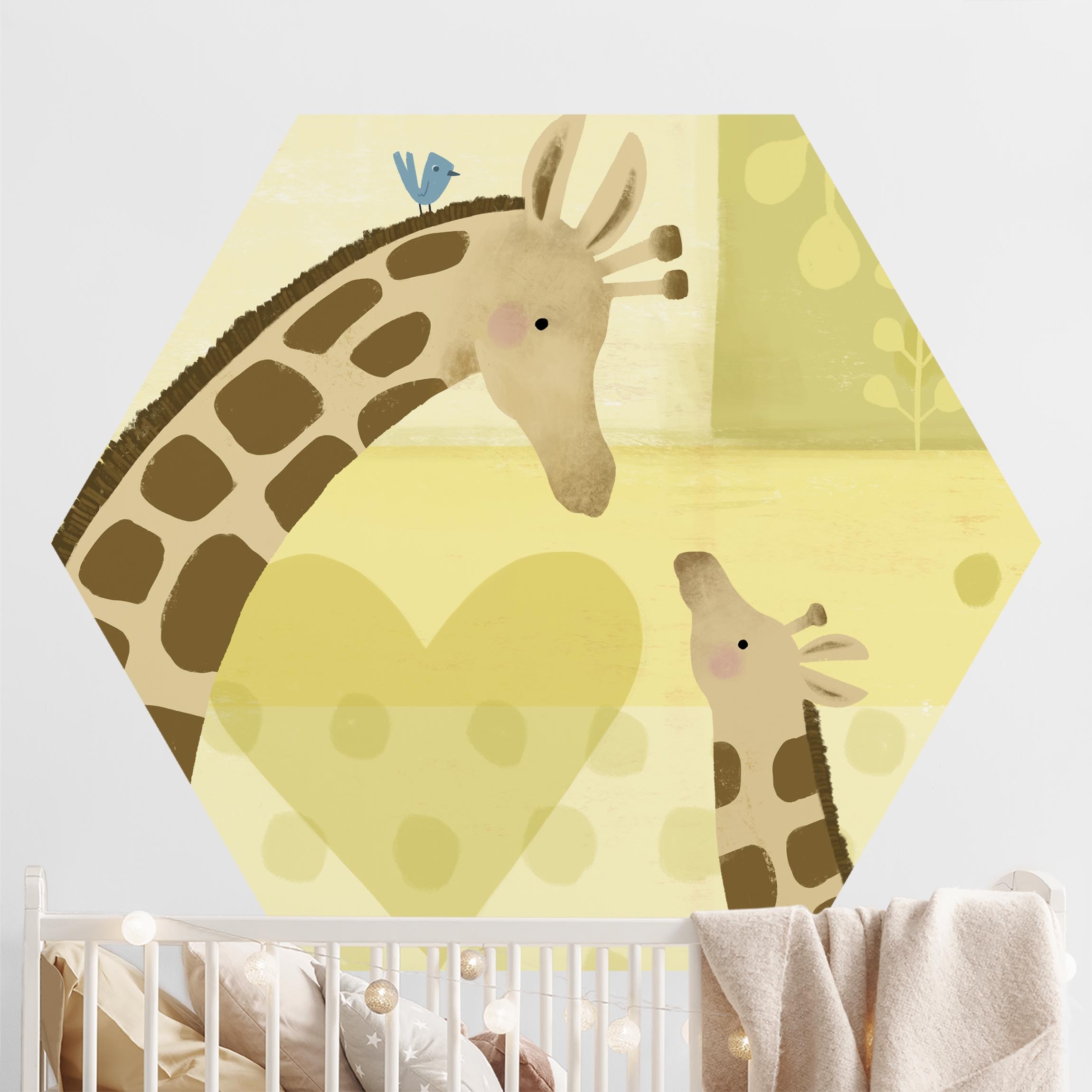 Hexagon Fototapete selbstklebend Mama und ich - Giraffen