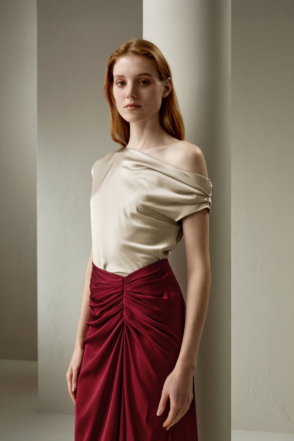 LILYSILK Seidentop U-Boot-Ausschnitt, Aprikose (30): Elegantes One-Shoulder Top aus 100% Seide, leicht & knitterfrei