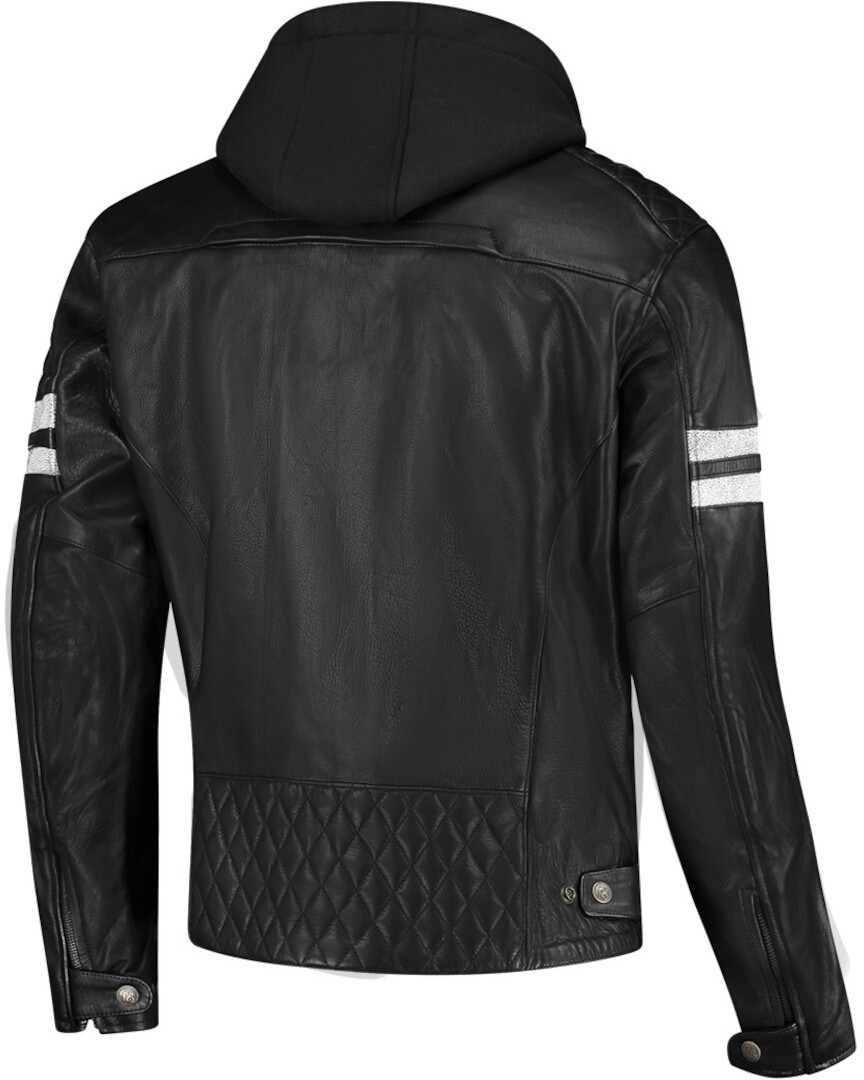 Rusty Stitches Super Jari Hooded V2 Motorrad Lederjacke, schwarz-weiss, Größe 7XL für Männer