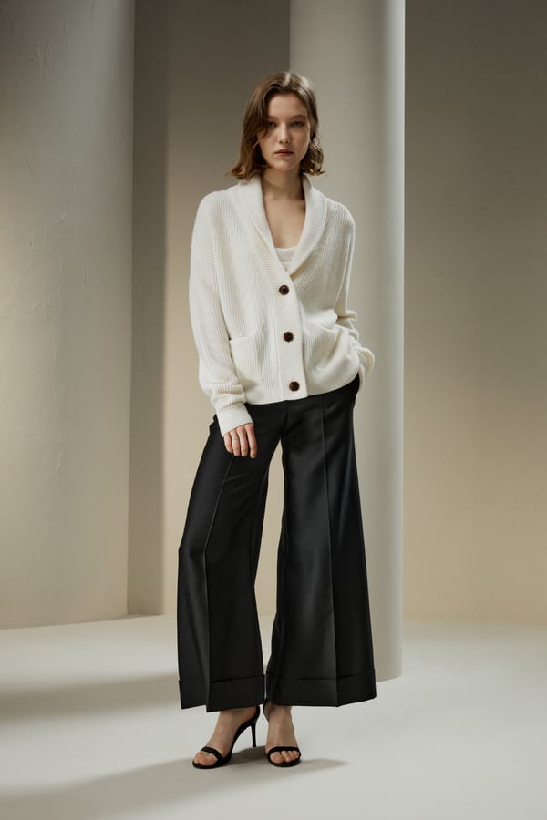 LILYSILK Strickjacke Wolle Kaschmir Mischung Mit Schalkragen Gemütlich & Bequem Weiß L Deutschland