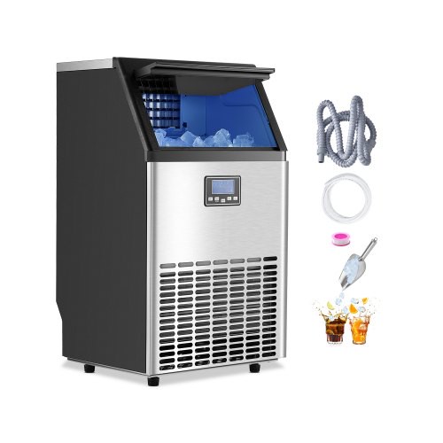 VEVOR kommerzielle Eismaschine (45,36 kg/Tag) Eisbereiter mit 14,97 kg Speicherkapazität, 45 Eiswürfel in 15 Minuten, LED-Digitalanzeige, freistehend, selbstreinigend, für Bar Büro Restaurant