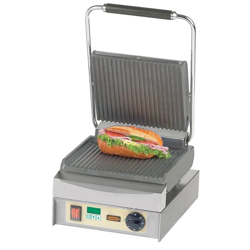 Kontaktgrill Panini Master - Gusseisen gerillt - 29 x 40 x 23/59 cm - 2500 W - 50 bis 300 °C, Gastro Panini Sandwichgrill