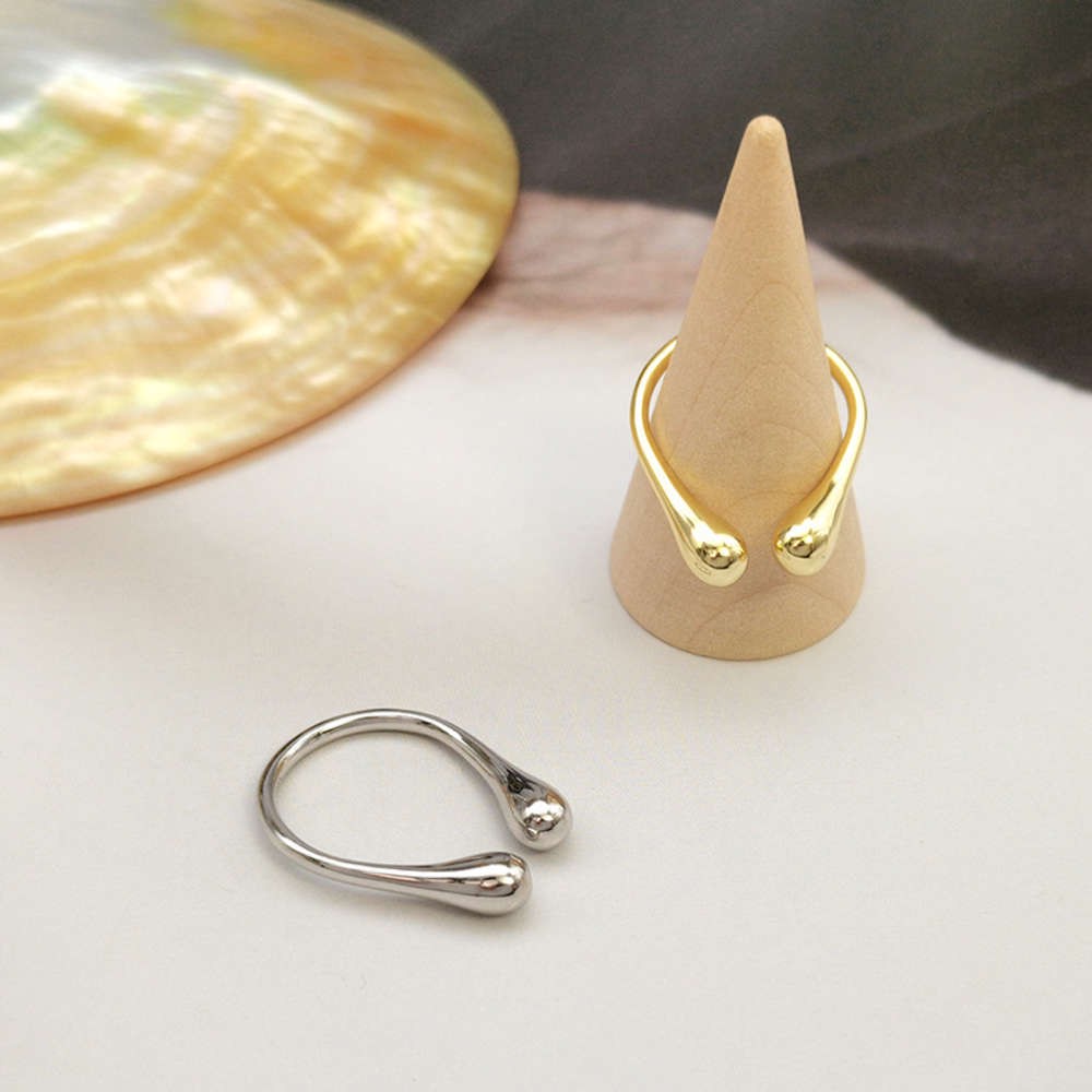293 drop opening S925 sterling silver pear shaped ring with fashionable personality and versatile gold plating