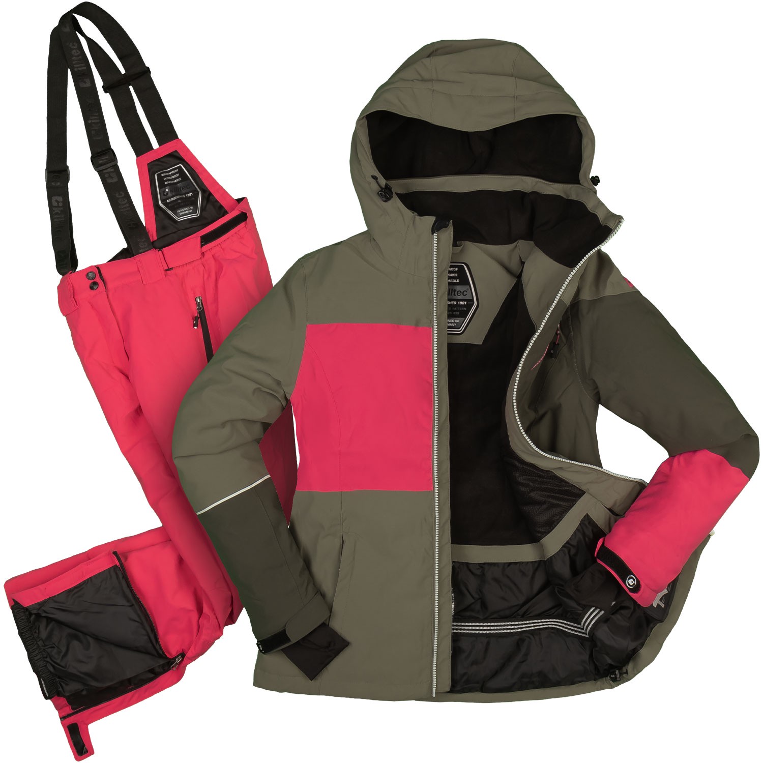 Killtec Skianzug Damen Set Skijacke Skihose grün pink Größe 38