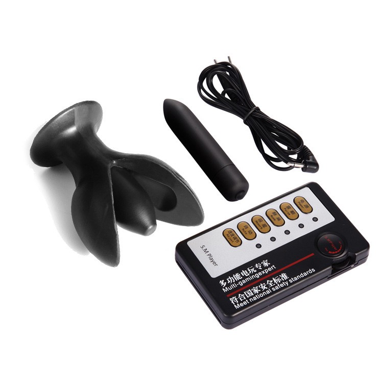 Anal Stretcher Toys Electric Shock Butt Plug Silicone Vibrator Estim Stimulation Anus Dilator Masturbating Flesh Black JD0011