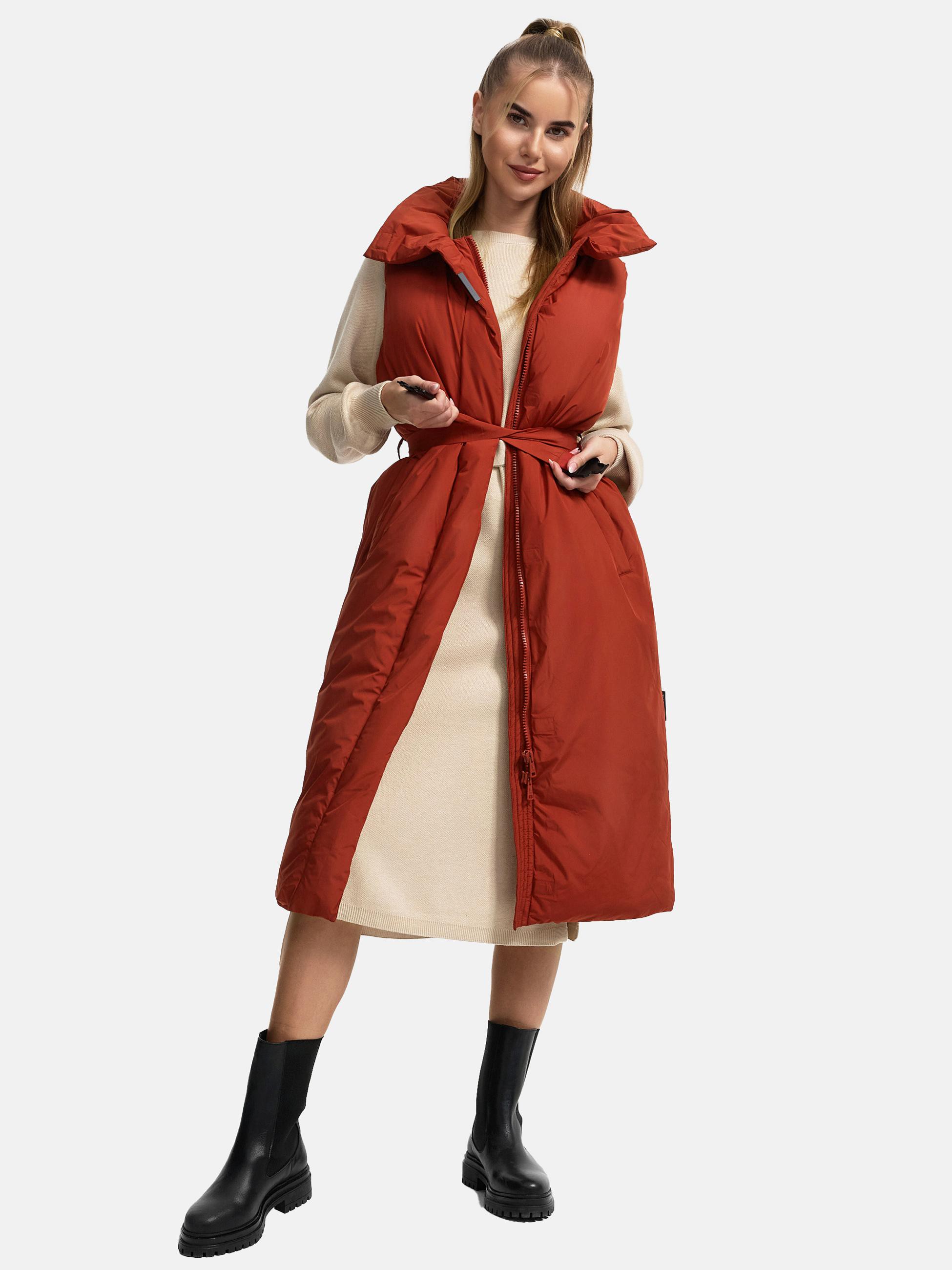 Lange Winterweste mit Taillengürtel 