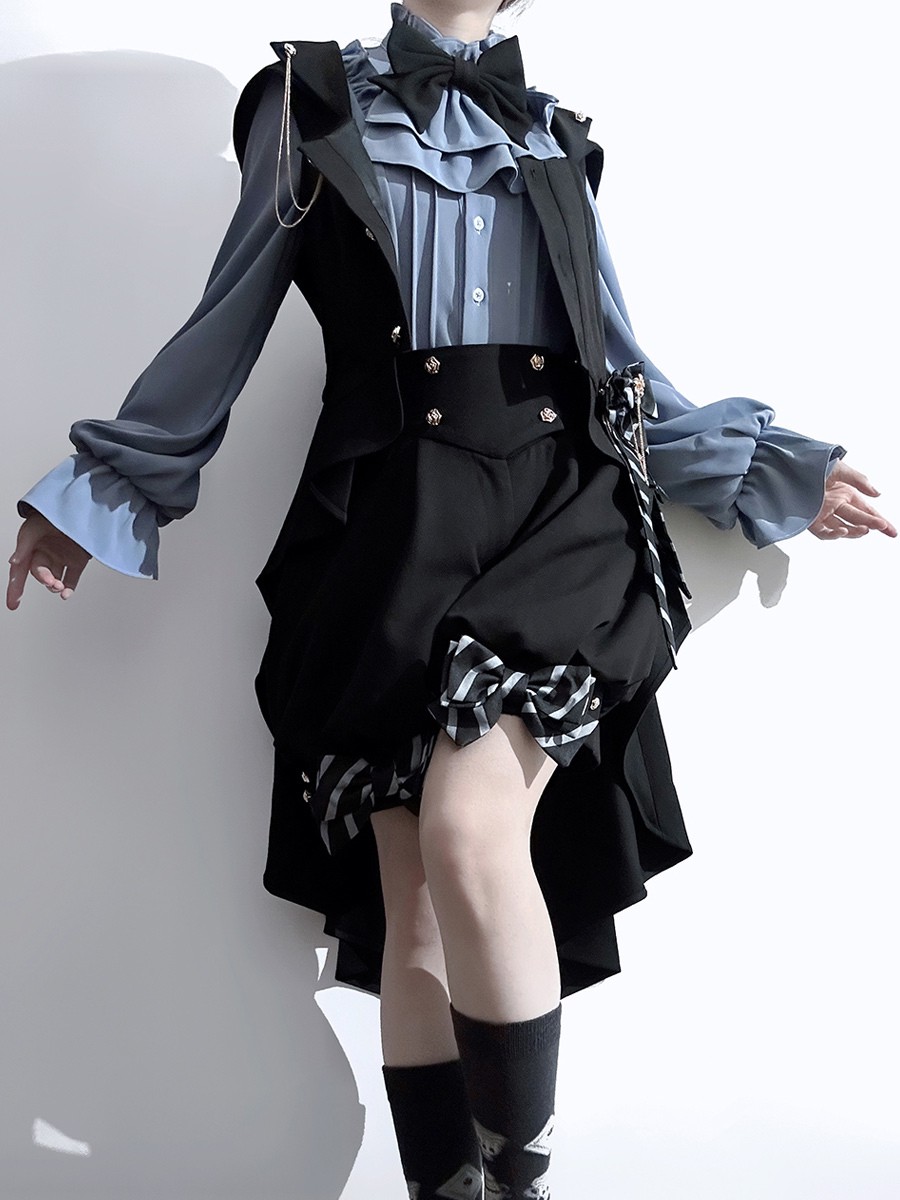 Lolita Specials Lolita Top Weste Kostüme Gothic Schwarz Ärmellos Schleifen Knöpfe