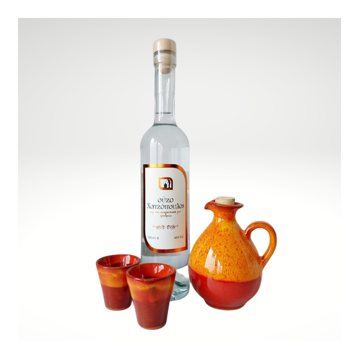 Ouzo Chatzopoulos (500ml) 40% mit Keramik Rot Set