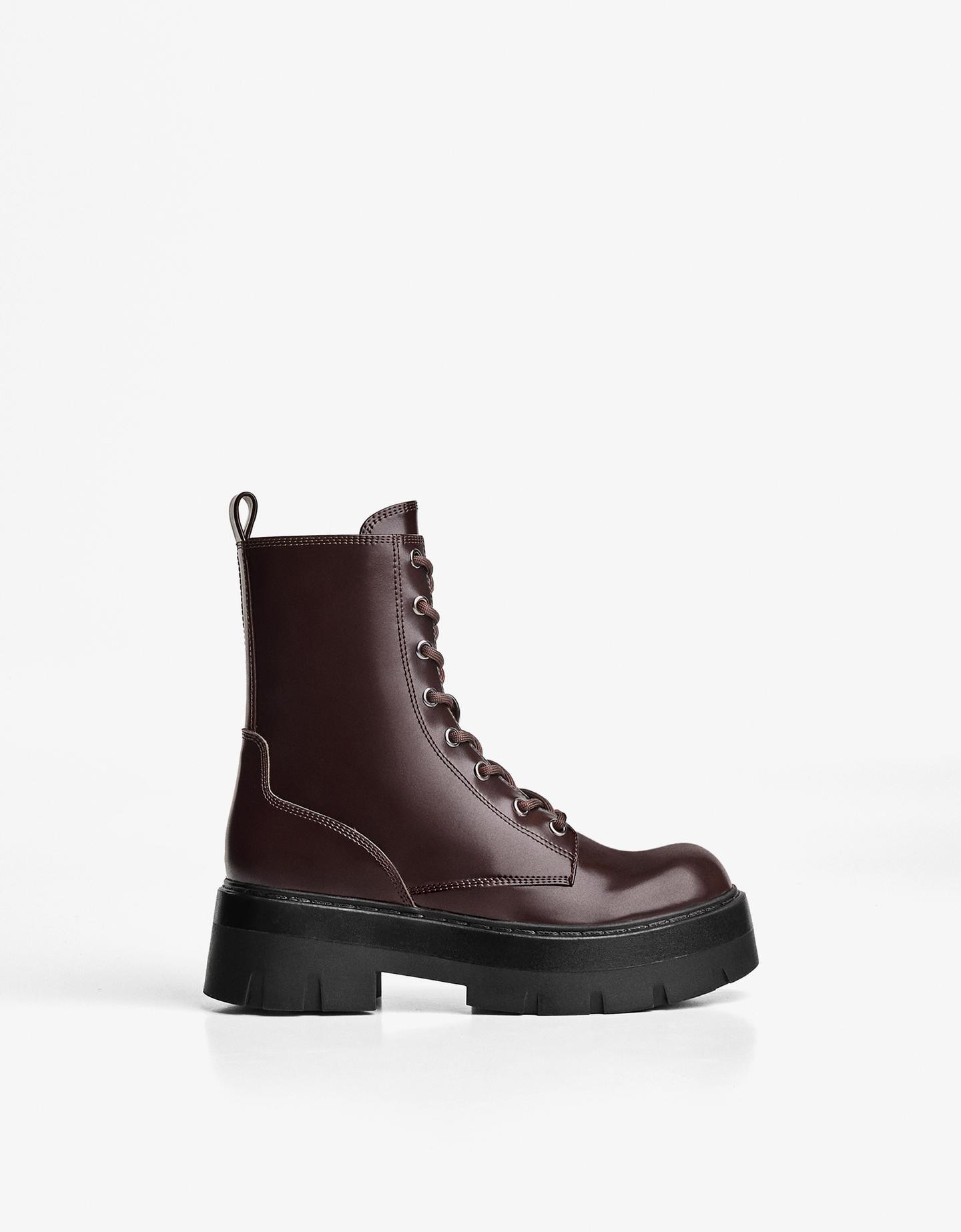 Bershka Schnürstiefelette Damen 41 Granatrot