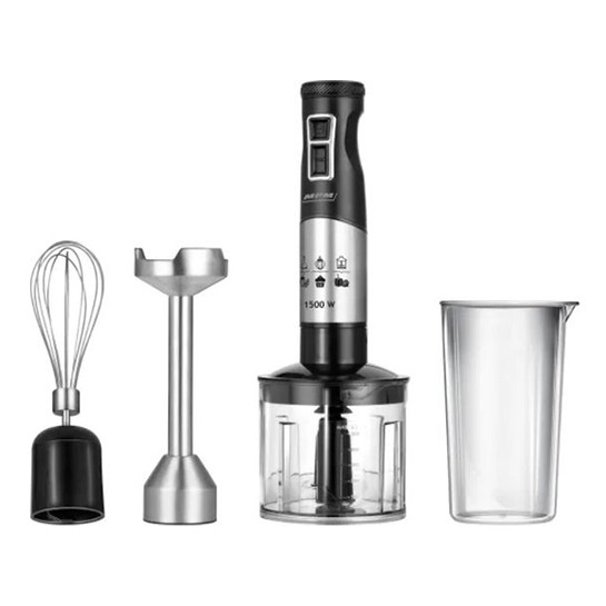 MPM – Edelstahl-Stabmixer-Set mit Wassertank und Zerkleinerer – 1500 W – 700 ml – Schwarz