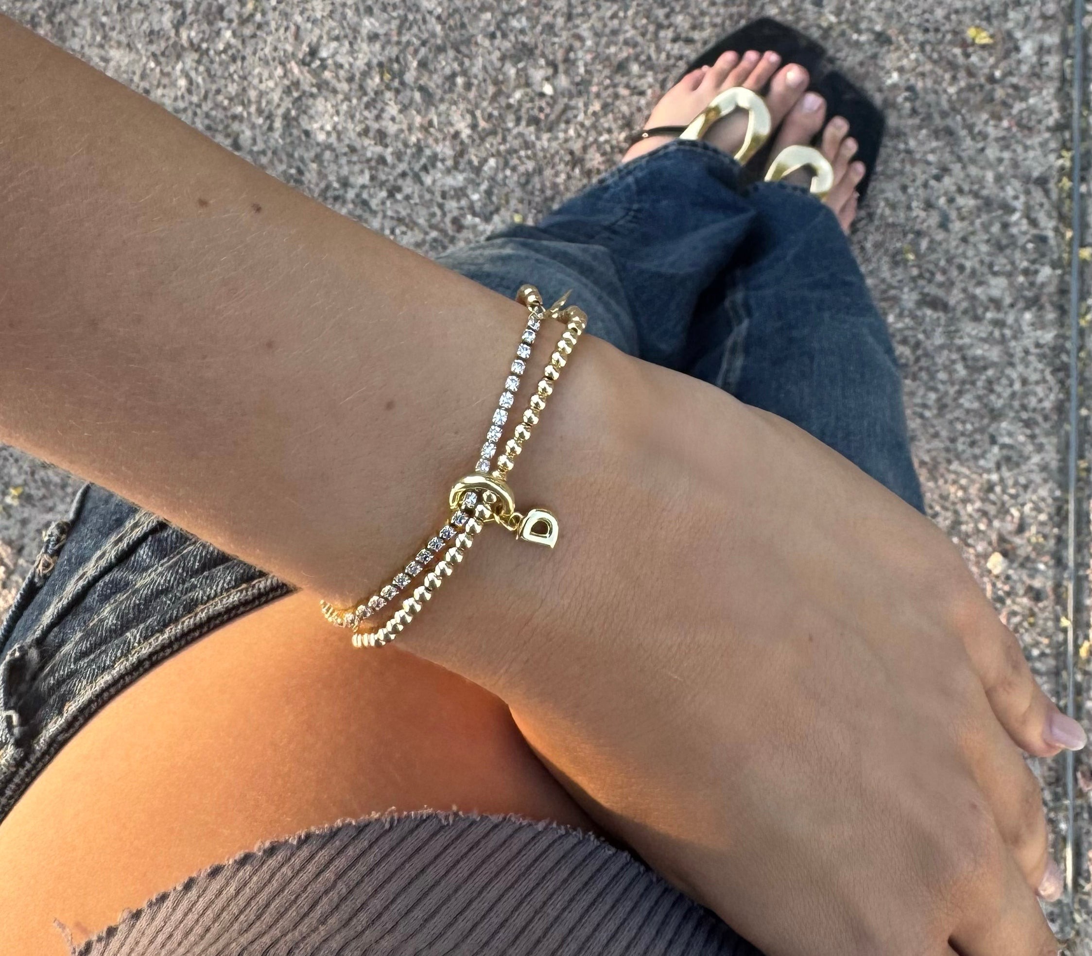 Charmed Bubble Letter Bracelet, Duo Set / K