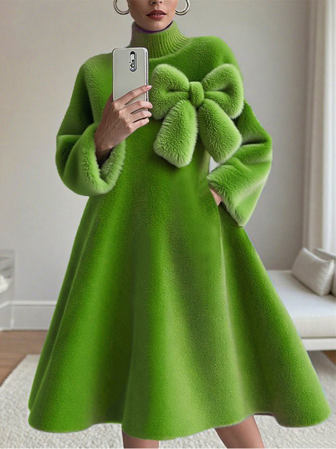 Damen Casual Unifarben Frühling/Herbst Normal Brosche Weit Rollkragen A-Linien Normale Ärmel Kleider