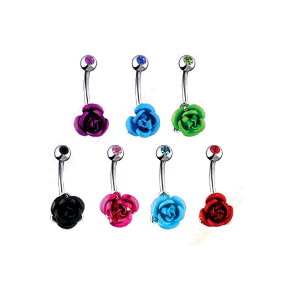 Bauchnabelpiercing Stahl Rose Kristall Stein Schmuck C316L Farbwahl