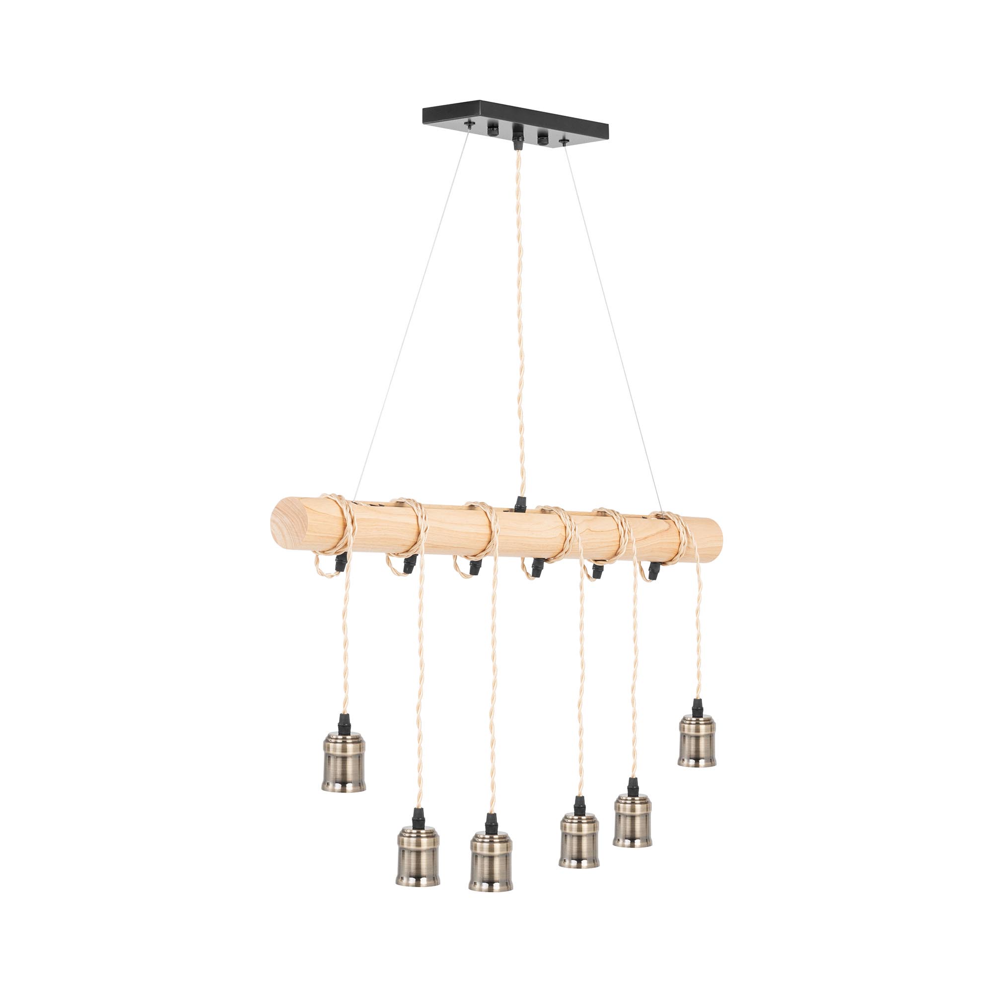 Uniprodo Pendelleuchte - 6 Leuchtmittel - Holzstange