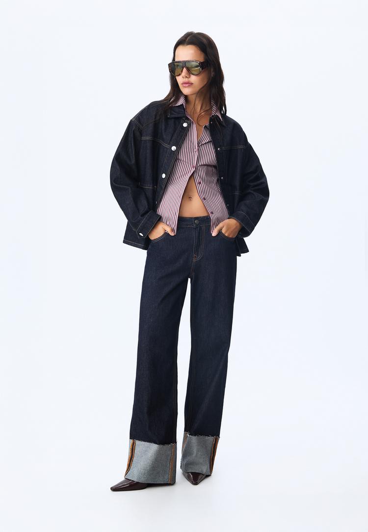 Stradivarius Basic-Figurhemd Mit Streifen Violett Xl