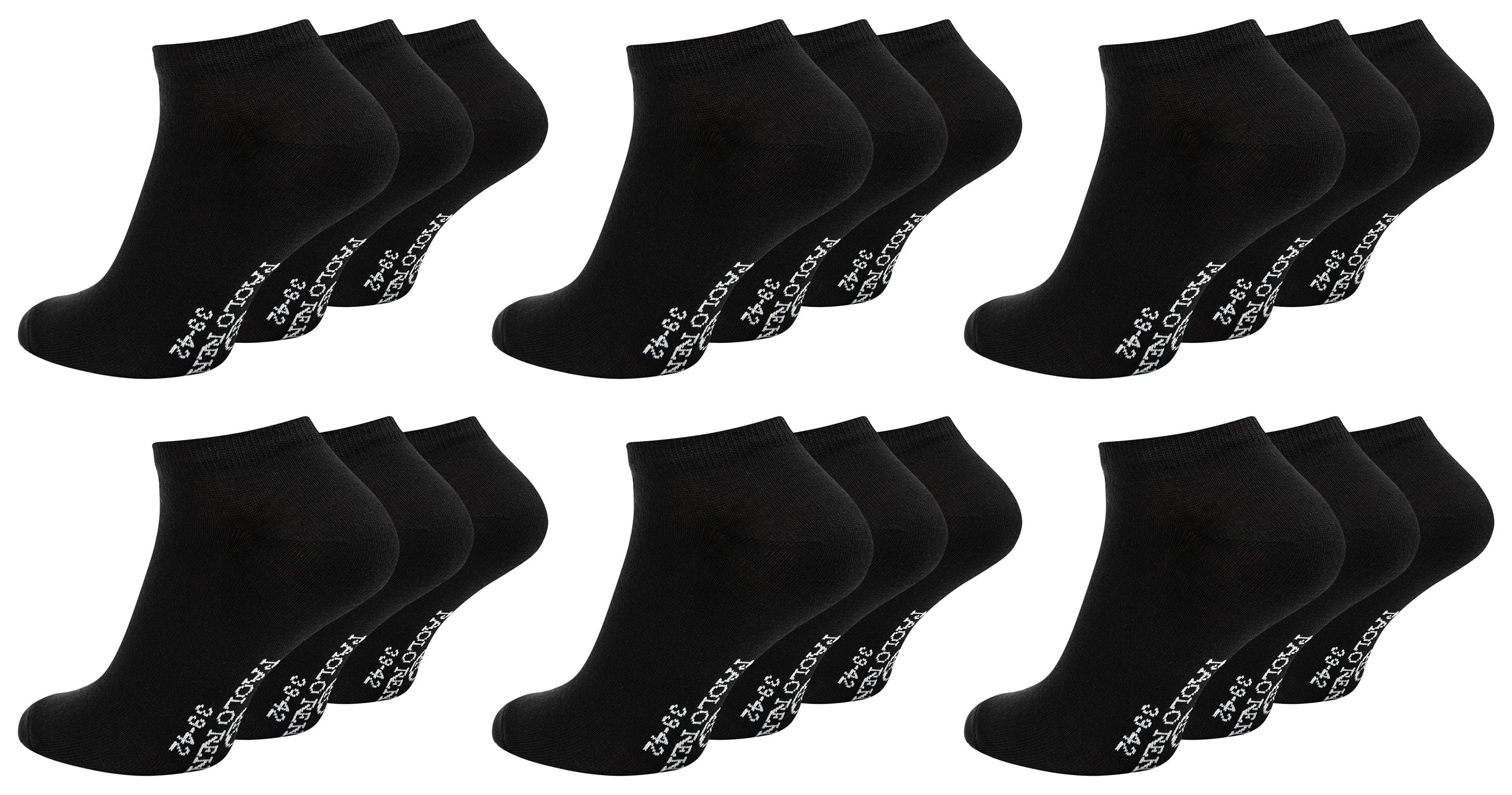 Paolo Renzo® Unisex Sneaker Baumwolle 3/6/12/18 oder 36 Paar - Größen 35/38, 39/42 und 43/46 - Schwarz / 43-46 / 18