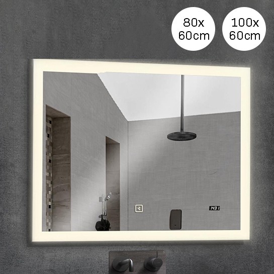 LED-Spiegel – Digitaluhr – Touchscreen – Dimmbar – Bluetooth-Lautsprecher – 2 Größen