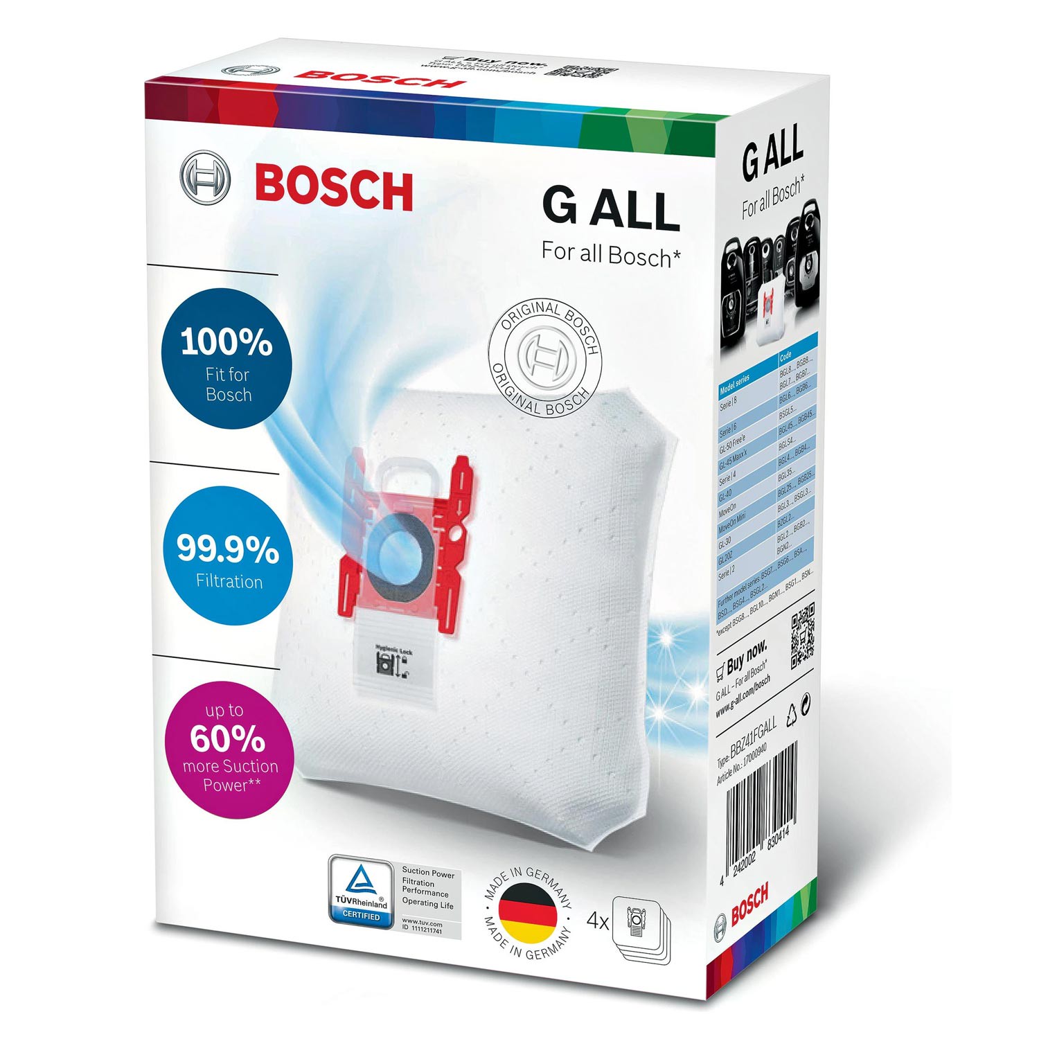 Bosch PowerProtect BBZ41FGALL Staubsaugerbeutel Typ G ALL 4 Stück