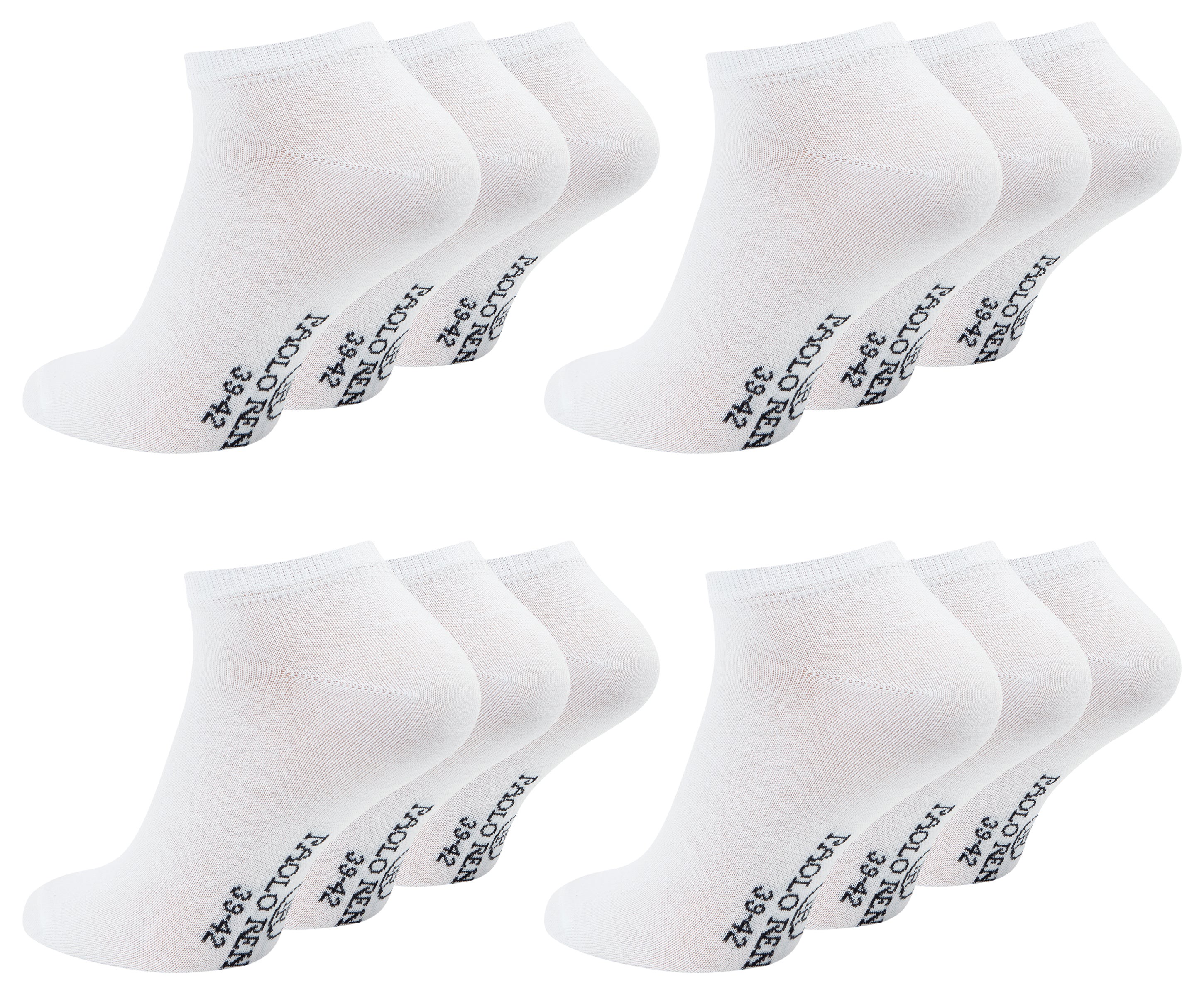 Paolo Renzo® Unisex Sneaker Baumwolle 3/6/12/18 oder 36 Paar - Größen 35/38, 39/42 und 43/46 - Weiß / 43-46 / 12