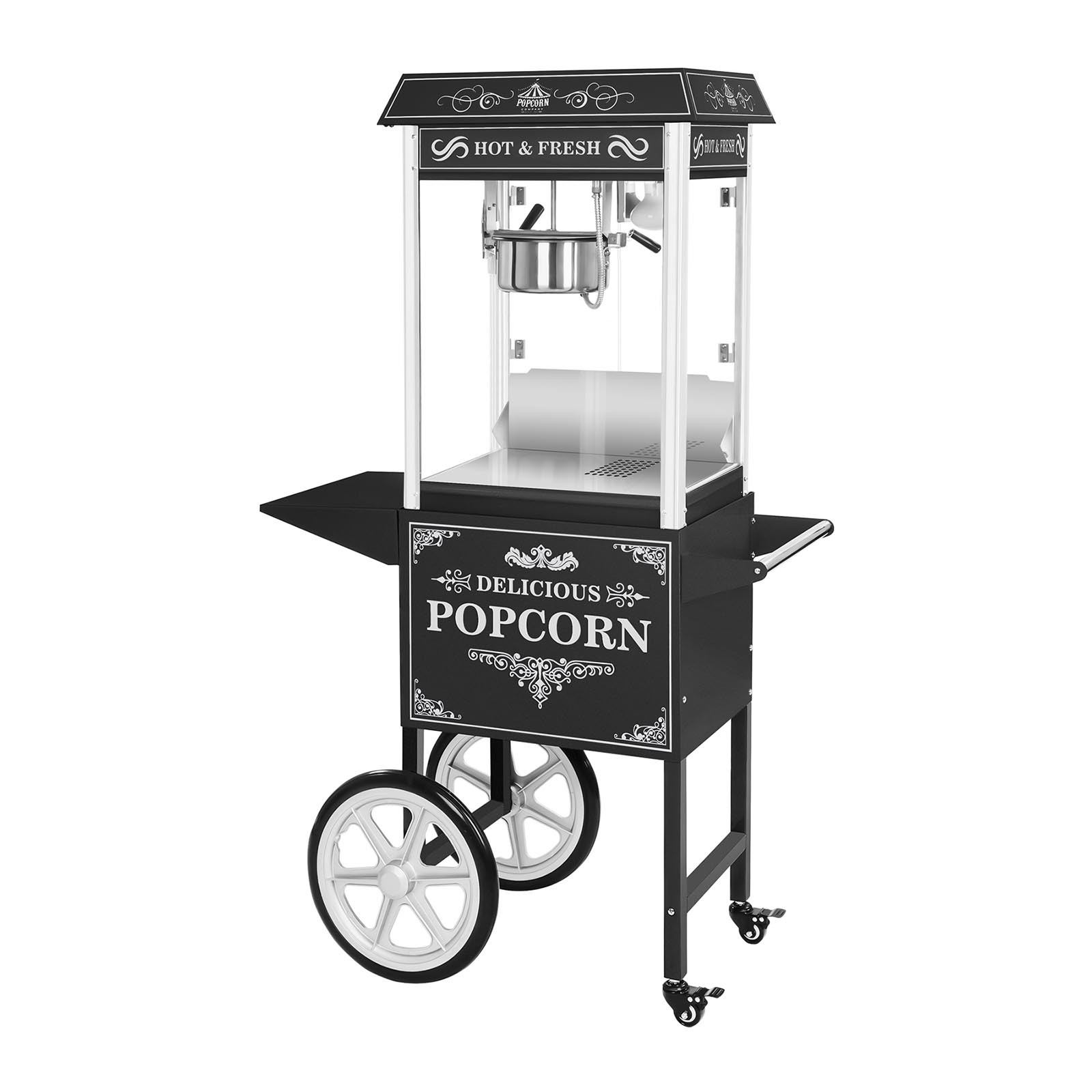 Popcornmaschine mit Wagen - 1500 W - 5 kg/h - Retro-Design - schwarz - Royal Catering