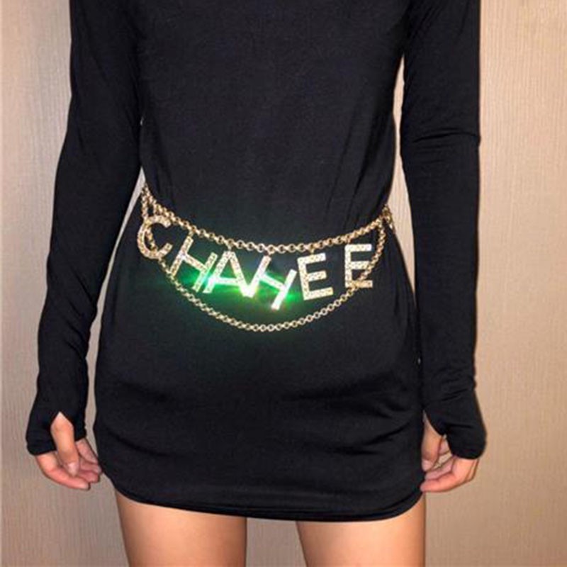 Designer Double Diamond Metal Taist Chain Belt - Gold Sier, Accessoire de mode pour femmes pour robes