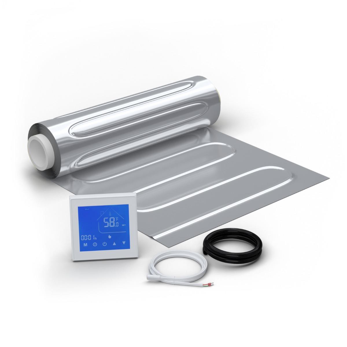 WARMON elektrische Fußbodenheizung für Laminat: Zweiader-Heizmatte mit Aluminiumfolie AluPro-80 (80 W/m²) mit Thermostat MCS 450 Touch weiß 1 m²