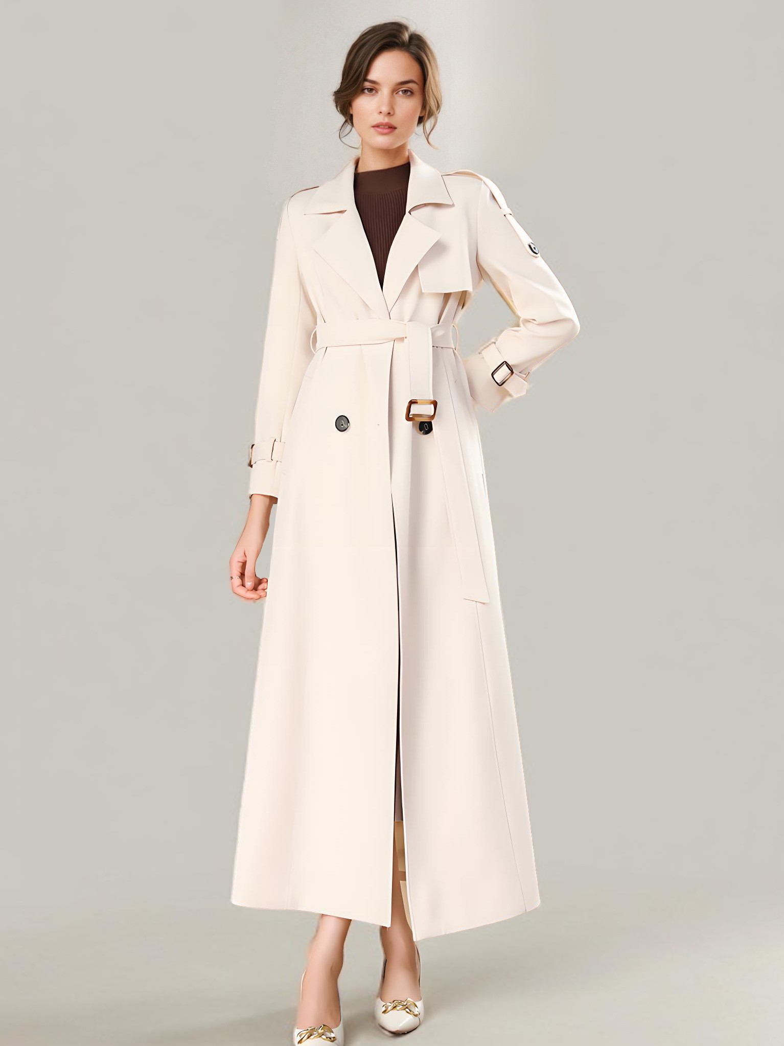 Trenchcoat für Damen moderner Umlegekragen Knöpfe voller Länge