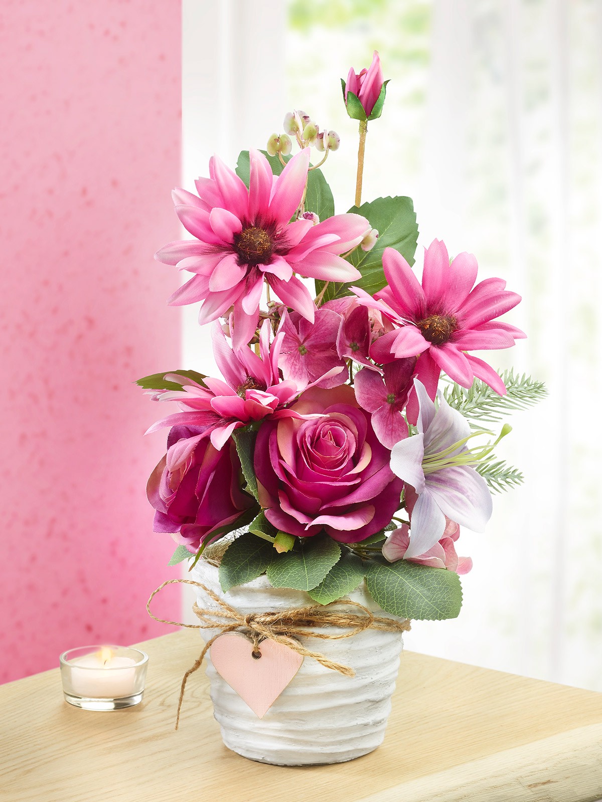 Topfgesteck „Sonnenhut & Rose“