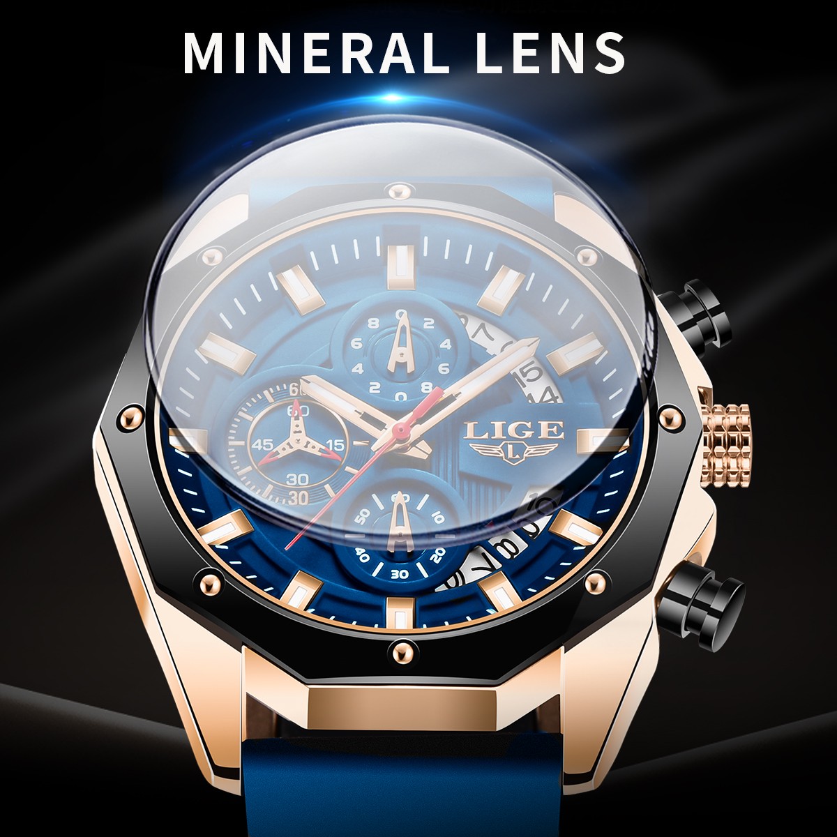 LIGE Mens Watchs Brand Luxury Silicone Strap Sport Sport Quartz Watch Men Chronograph Military Clock Multi-Fonction Chronograph Student Watches