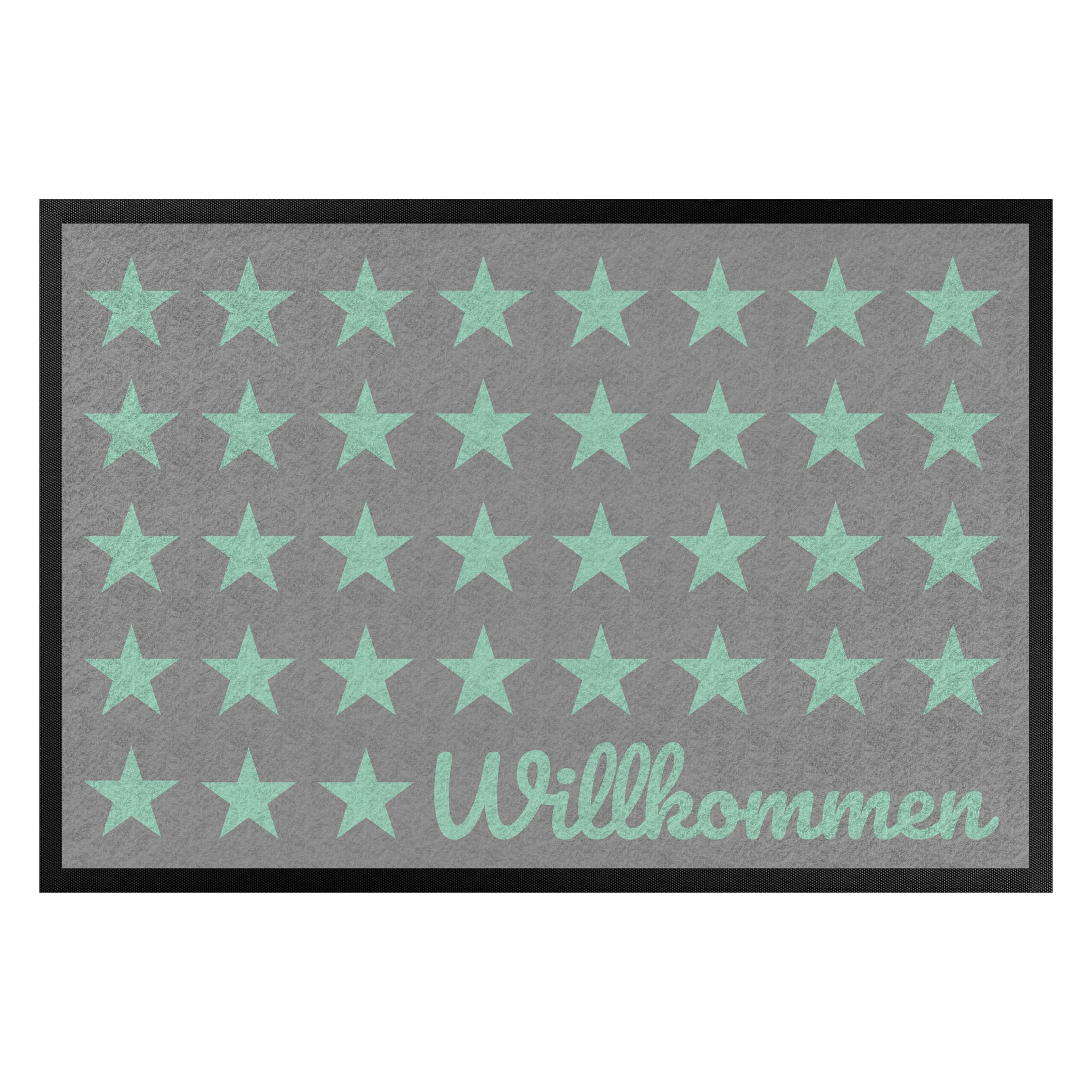 Fußmatte Willkommen Sterne grau mint