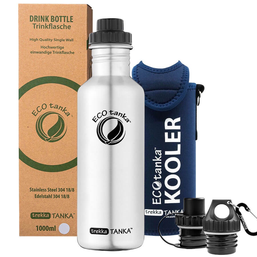 1,0l trekkaTANKA™ Edelstahl Trinkflasche mit 3 Verschlüssen und KOOLER™