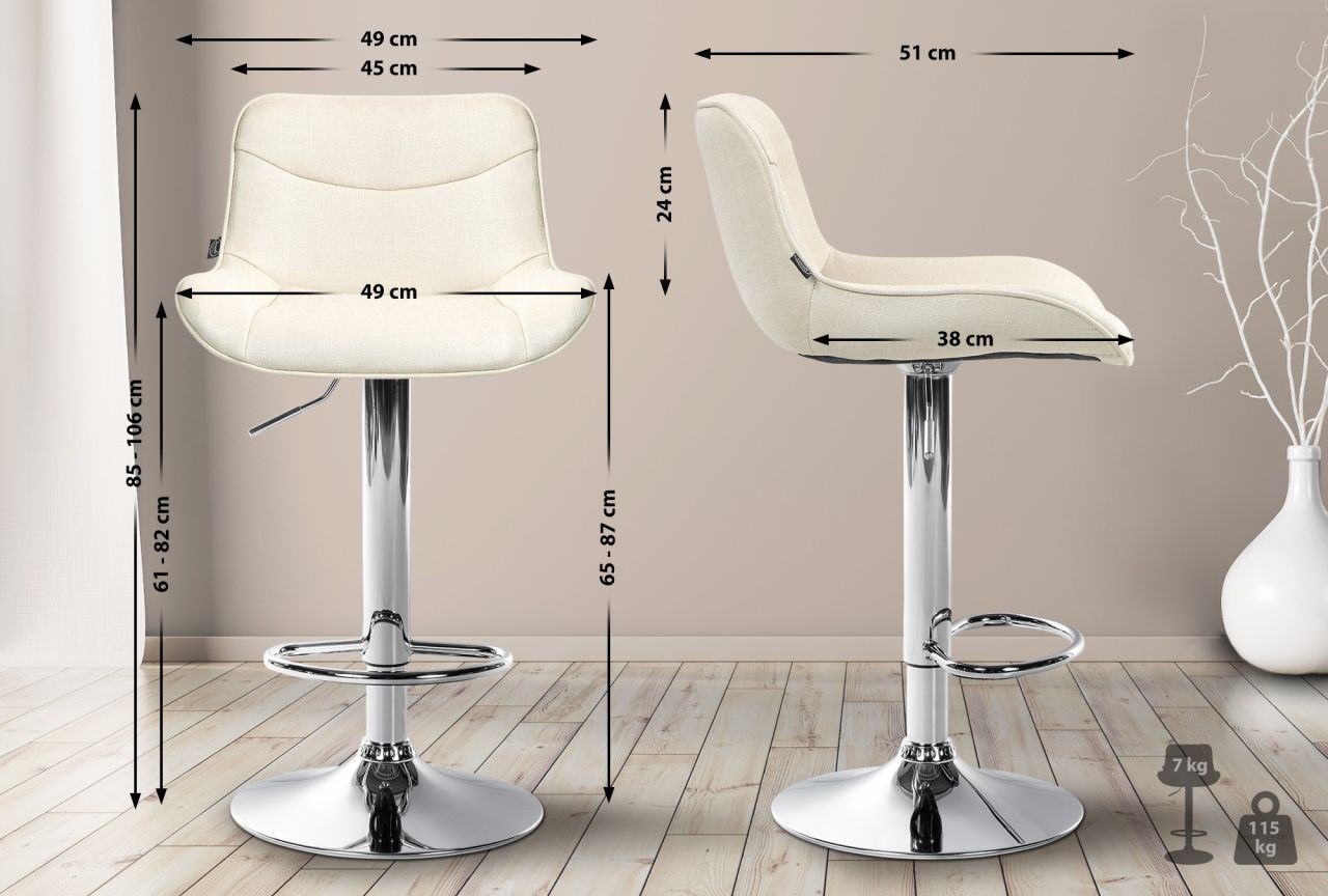 Barhocker Vonore Stoff chrom creme 