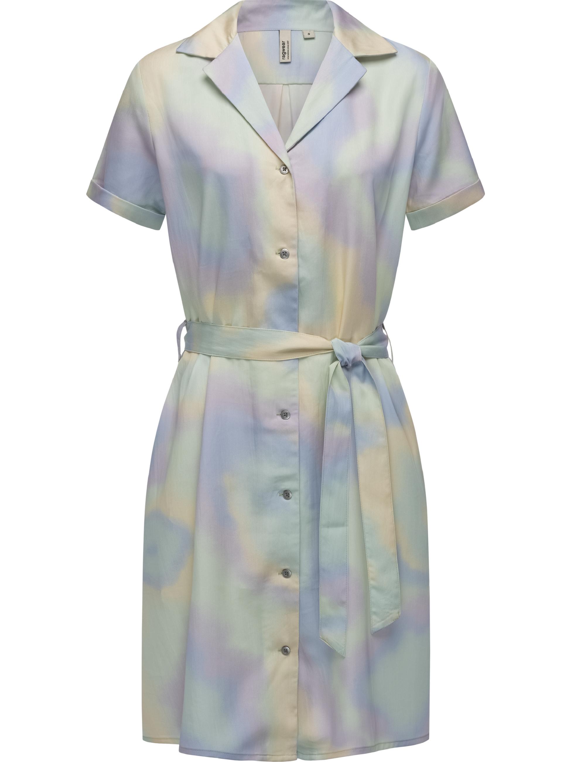 Gemustertes Sommerkleid Kurzarm Midikleid mit Knopfleiste und Stoffgürtel 