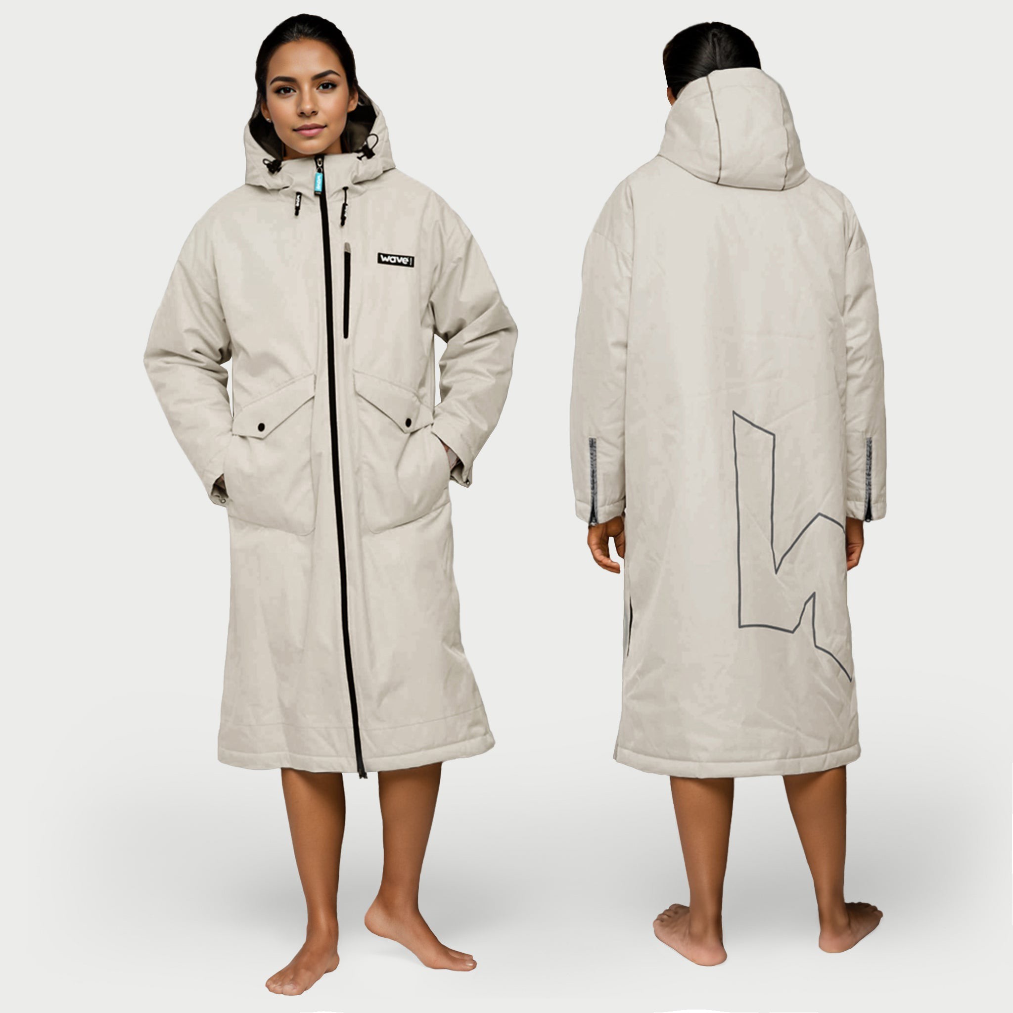 Fleece-Lined 3 in 1 Changing Robe | Unisex | Navy | Wave Spas USA, Ecru / Small
