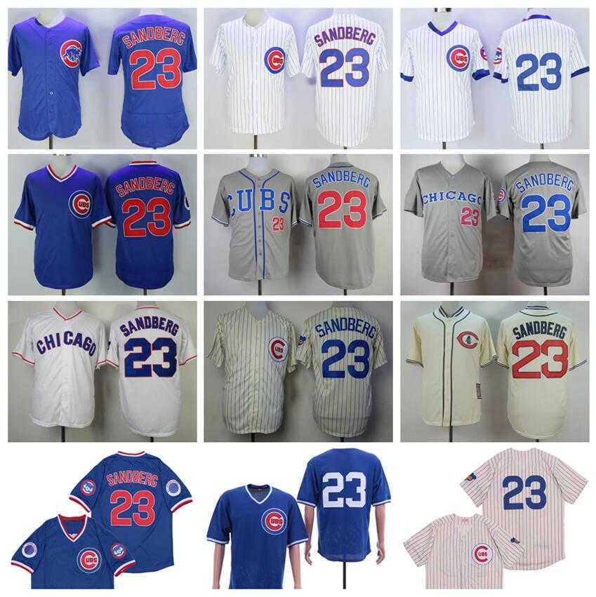 Men Retro 23 Ryne Sandberg Vintage Baseball Jersey Blue White Grey Beige Black Team Color Pullover Pinstripe All Stitching 1929 1969 1984 1988 19