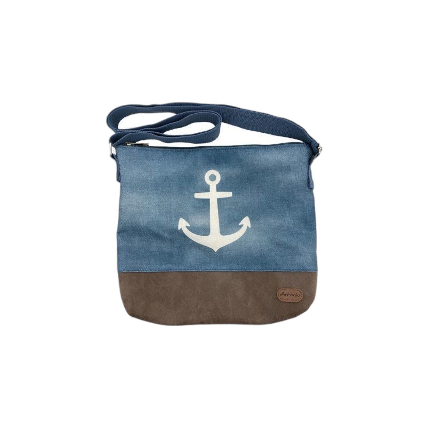 Damen Umhängetasche » Maritimer Vintage Stil » Weiß/Blau/Braun ca. 28 x 32 cm » Damen Handtasche » maritime Tasche mit Schultergurt - Großer Anker