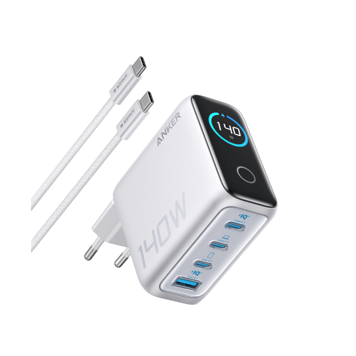Anker Ladegerät (140W, 4-Port, PD 3.1) mit USB-C Kabel Silber