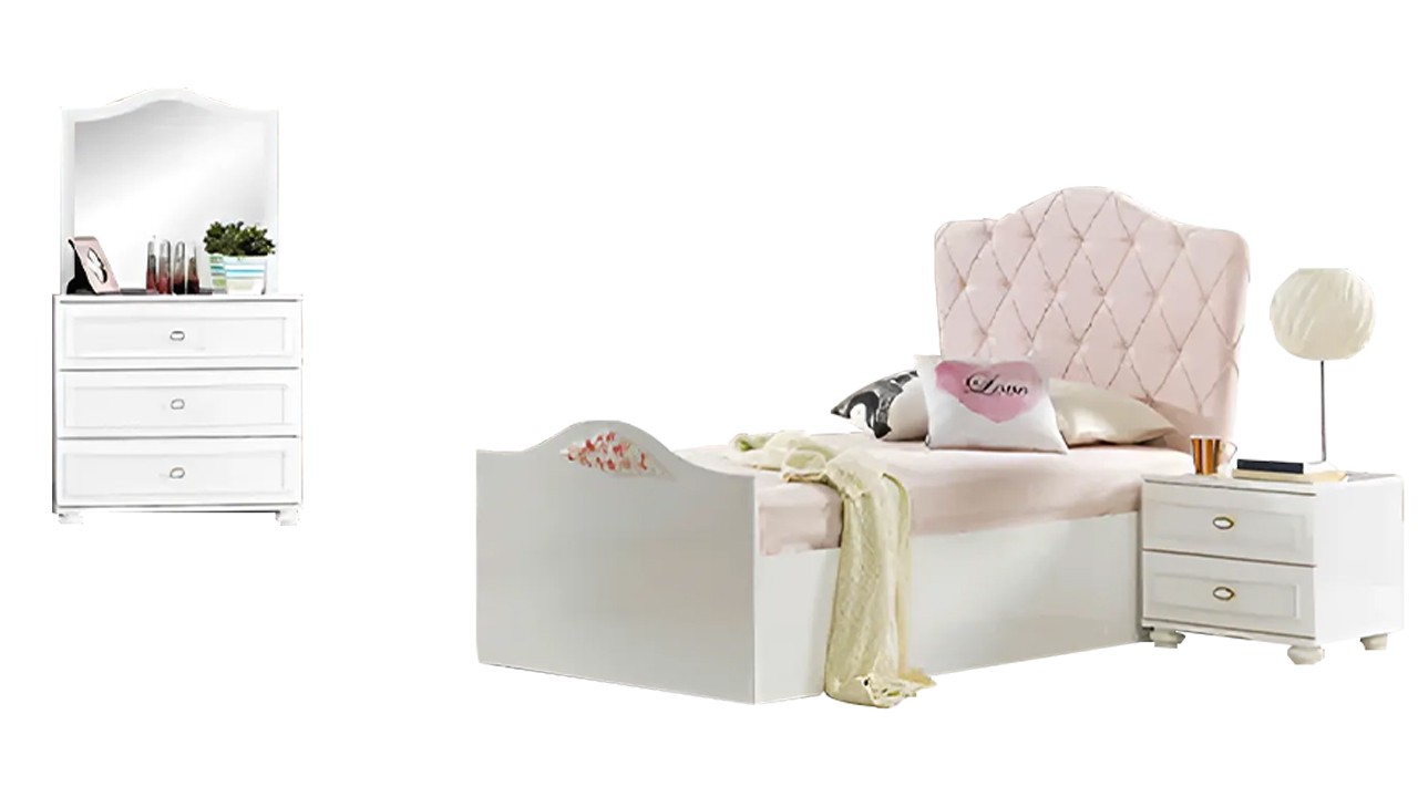 Kindermöbel Kinderbett Nachttisch Holz Kommode 3tlg Weiß Kinderzimmer