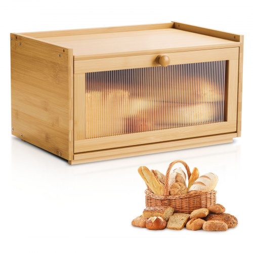 VEVOR Brotkasten für Küchentheke Brotbehälter Brotbox Brot-Organizer aus Holz für selbstgebackenes Brot, Aufbewahrungsbehälter mit gewellter Acryl-Türplatte, Brotaufbewahrung Natur