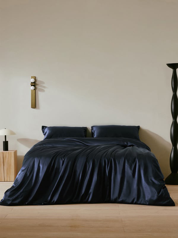 LILYSILK Seide Bettwäsche Set Umweltfreundlich Und Ungiftig Deutschland Dunkel Blau 200x220cm + 2x 80x80cm