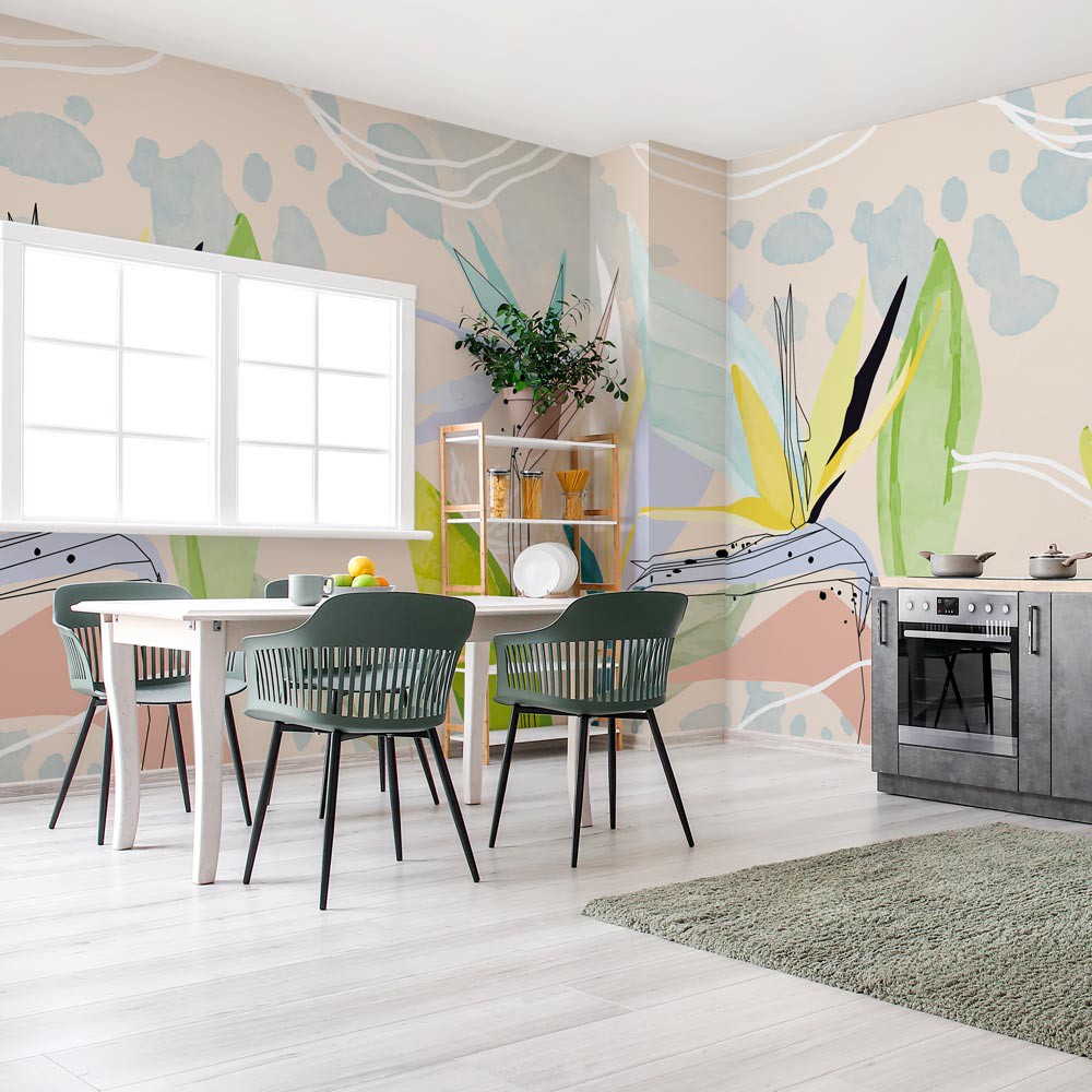 Strelitzia-Linienkunst-Fiberglas-Tapete