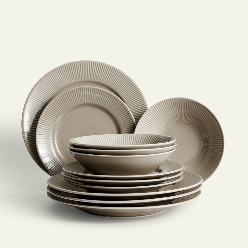 Nordic Dawn Teller-Set 12-teilig, Borke, 4 Pers. Geschirr set Teller set