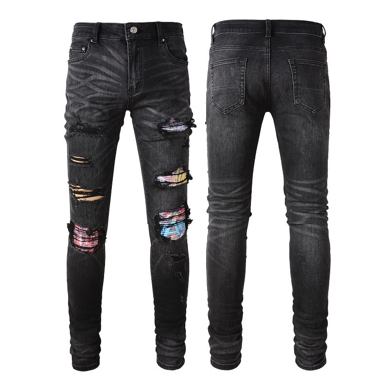 Jeans mens Jeans Rip pants for women Slim Fit Skinny Pants Patches Wearing High Street Biker Denim Stretch Cult Motorcycle Trendy Long Straight j
