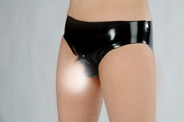 Gummislip mit offenem Kondom aus Naturlatex