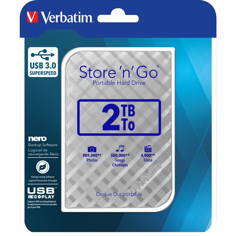 Verbatim Festplatte 2TB, USB 3.0, 6.35cm (2.5''), silber