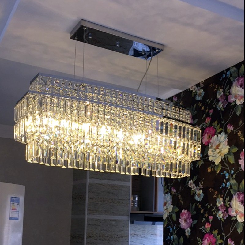 Contemporain Cristal Café Luminaire Luminaire Salle à manger rond Square Pendentif Lumières K9 Cristal LED Lampe rectangulaire Restaurant Pendent