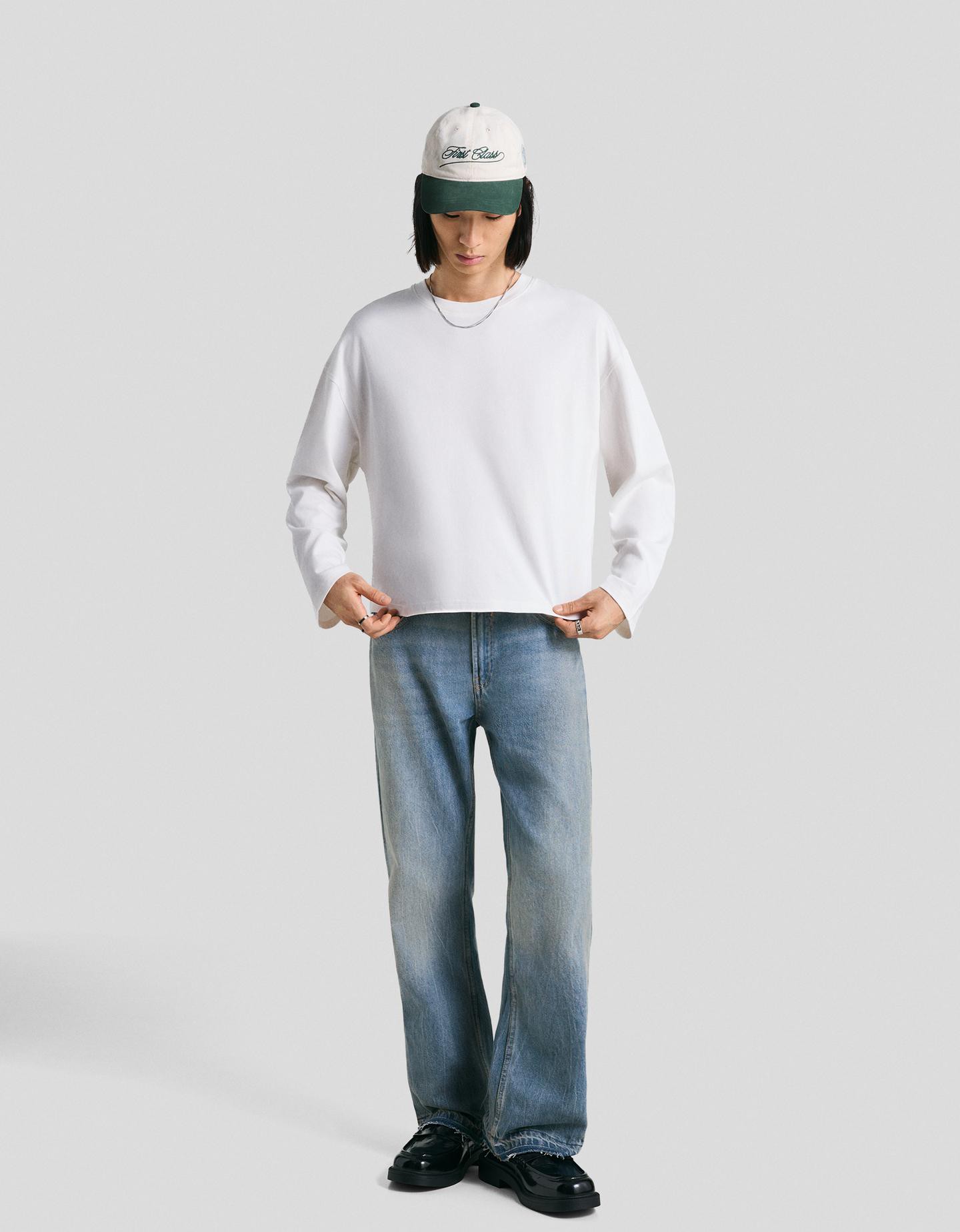 Bershka Straight-Schlagjeans Herren 42 Ausgewaschenes Blau