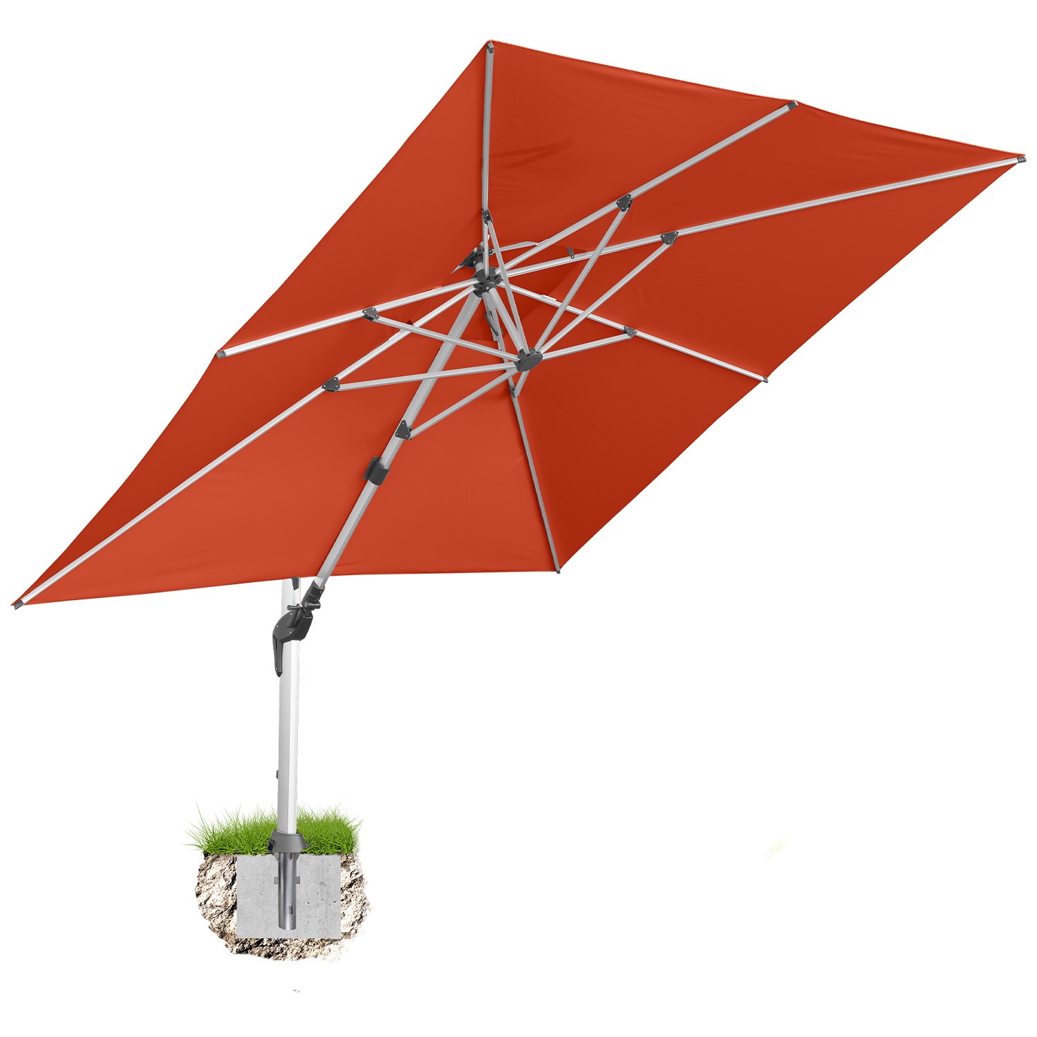 Mit Bodenanker | Terracotta Rot - Alu Ampelschirm anndora terrakotta 3,5m x 3,5m quadratisch - 360º drehbar - komplett schwenkbar neigbar - inklusive Bodenanker