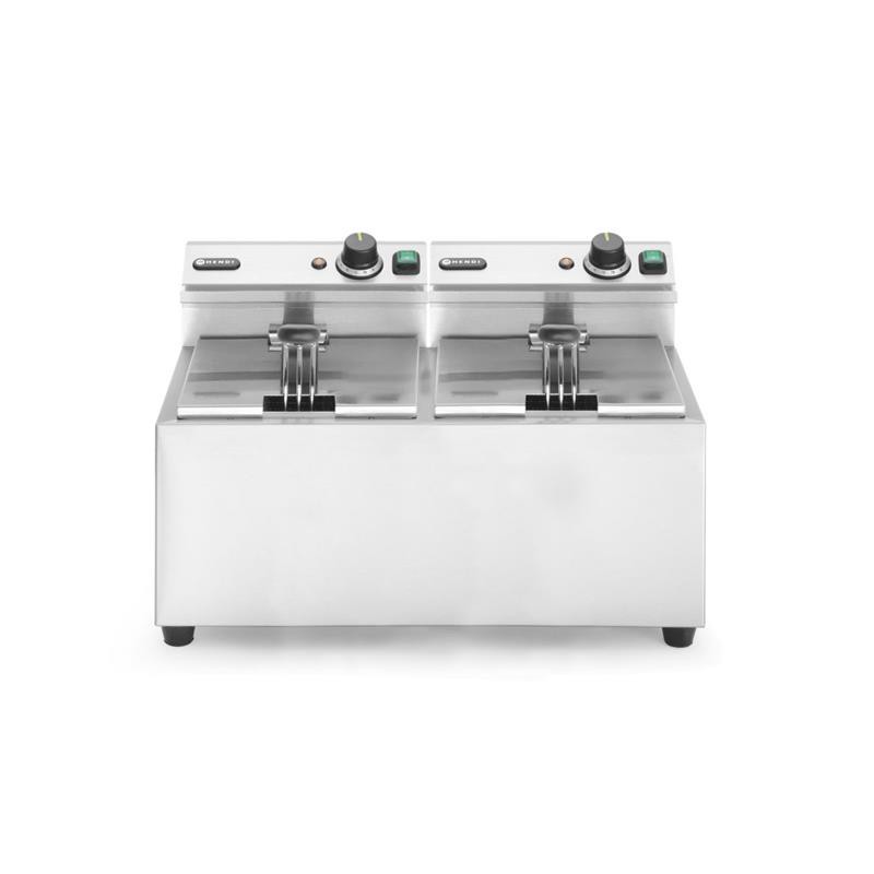 HENDI Doppel Fritteuse Mastercook 16 l Edelstahl mit Öl 50 °C bis 190 °C Überhitzungsschutz  60,5 x 46 x 35 cm, Doppeltank Fritteuse kaufen