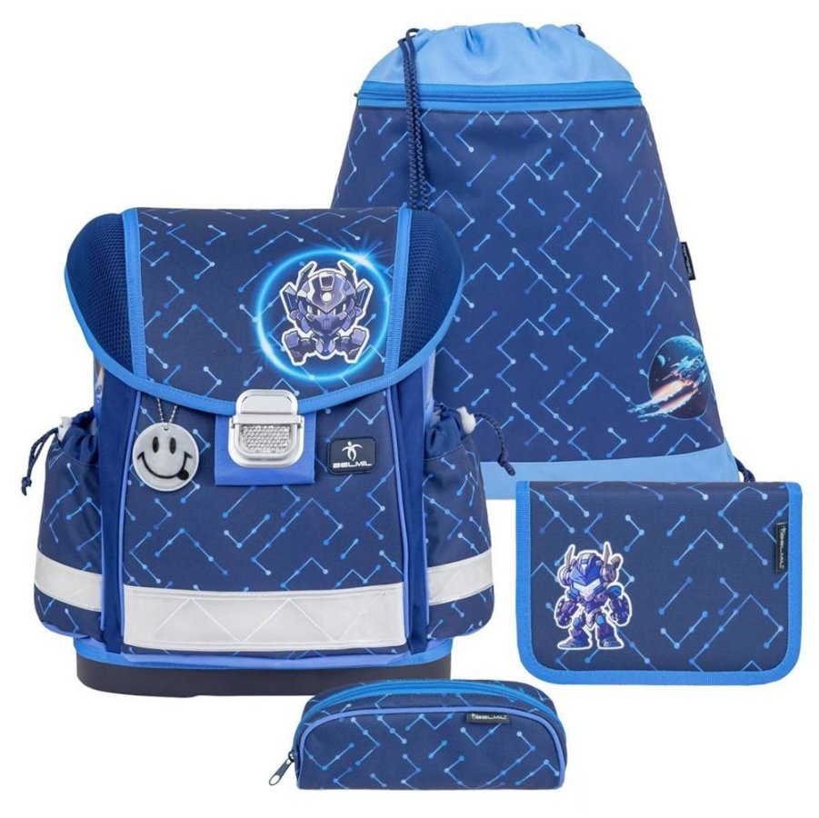 Belmil Schulranzen Set Jungen Navy Blue Tech (Motiv: Roboter) 